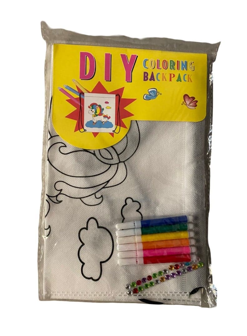 Unicorn design drawstring coloring bag craft set with markers and sticker set of 2
