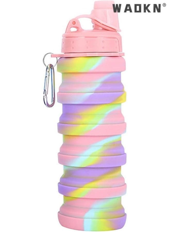 Collapsible Water Bottles Travel water bottle , Sports Portable Sport Water Bottle , Reusable Water Bottles comes with mountaineering Buckle , 500ml silicone Water-proof camping water bottle , 24*7cm .