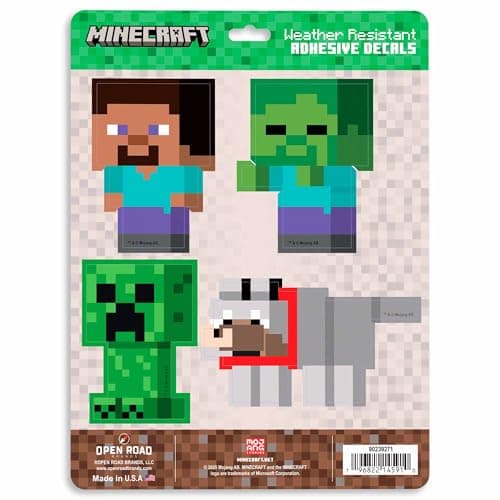 Minecraft Characters Adhesive Vinyl Decal Sticker Set - Fun Minecraft Stickers for Car, Water Bottle or Laptop, 1 Pack (4 Count)