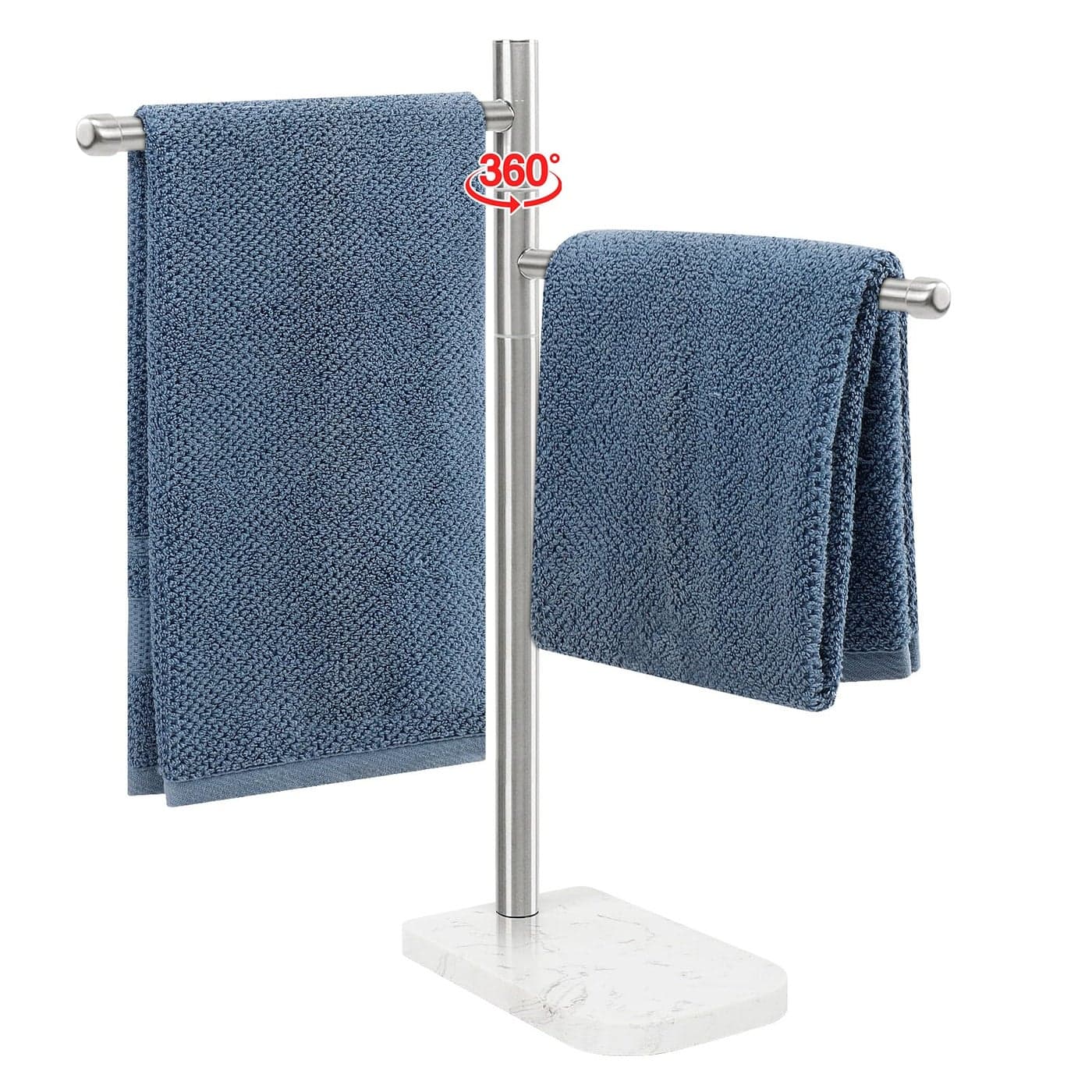 BathAce Hand Towel Holder FShape Hand Towel Stand with Marble Base Stainless Steel Swivel Hand Towel Rack Standing Towel Bar for Bathroom Kitchen Countertop 2 Arms Brushed Nickel