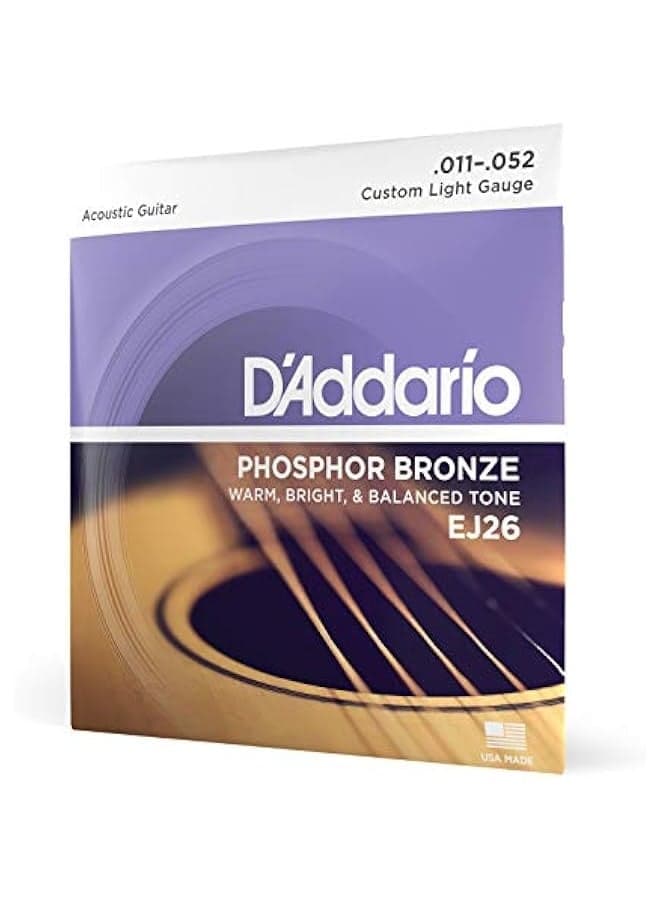 Guitar Strings - Phosphor Bronze Acoustic Guitar Strings - EJ26 - Rich, Full Tonal Spectrum - For 6 String Guitars - 11-52 Custom Light
