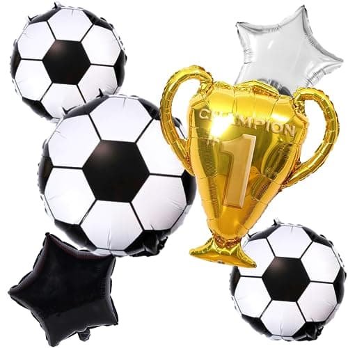FI - FLICK IN 6 Pcs Foot Ball Foil Balloons Soccer Theme Birthday Decoration Items MVP Champion Trophy Balloon Football Birthday Theme Decoration (Pack of 6, Multicolor)