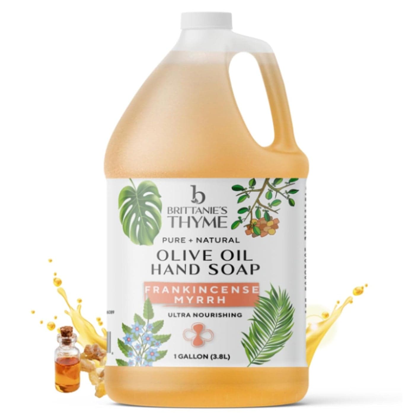 Brittanies Pure Organic Castile Frankincense Myrrh Liquid Olive Soap Refill 1 Gallon Made with Natural Luxurious Oils Vegan Gluten Free NonGMO For Face Body Dishes Pets Laundry
