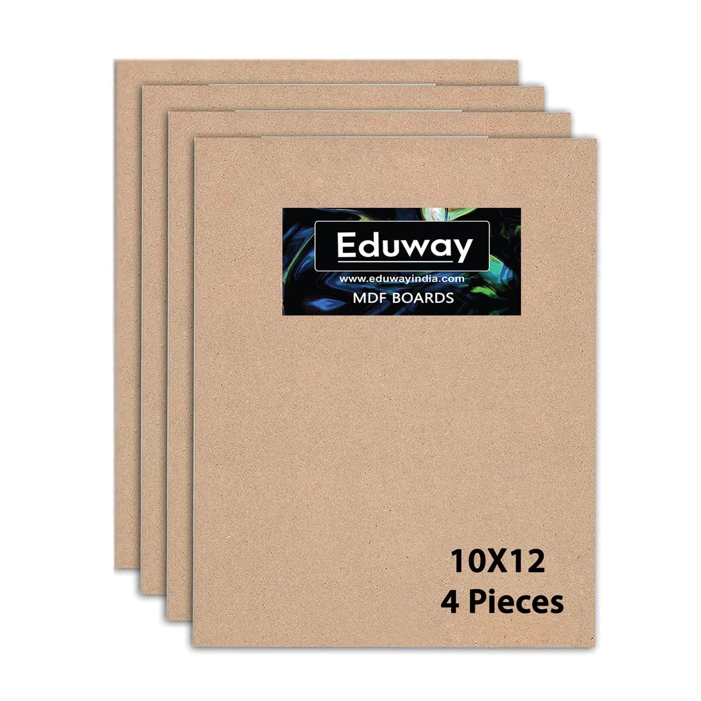 Eduway 10x12 Inch MDF Board Wood Sheet for Mandala Lippan Resin Art Craft 4mm Thick Pack of 4 Premium Cardboard Material for Artists Art and Craft Students Hard Cutout in Small and Large Sizes 25x30 cms