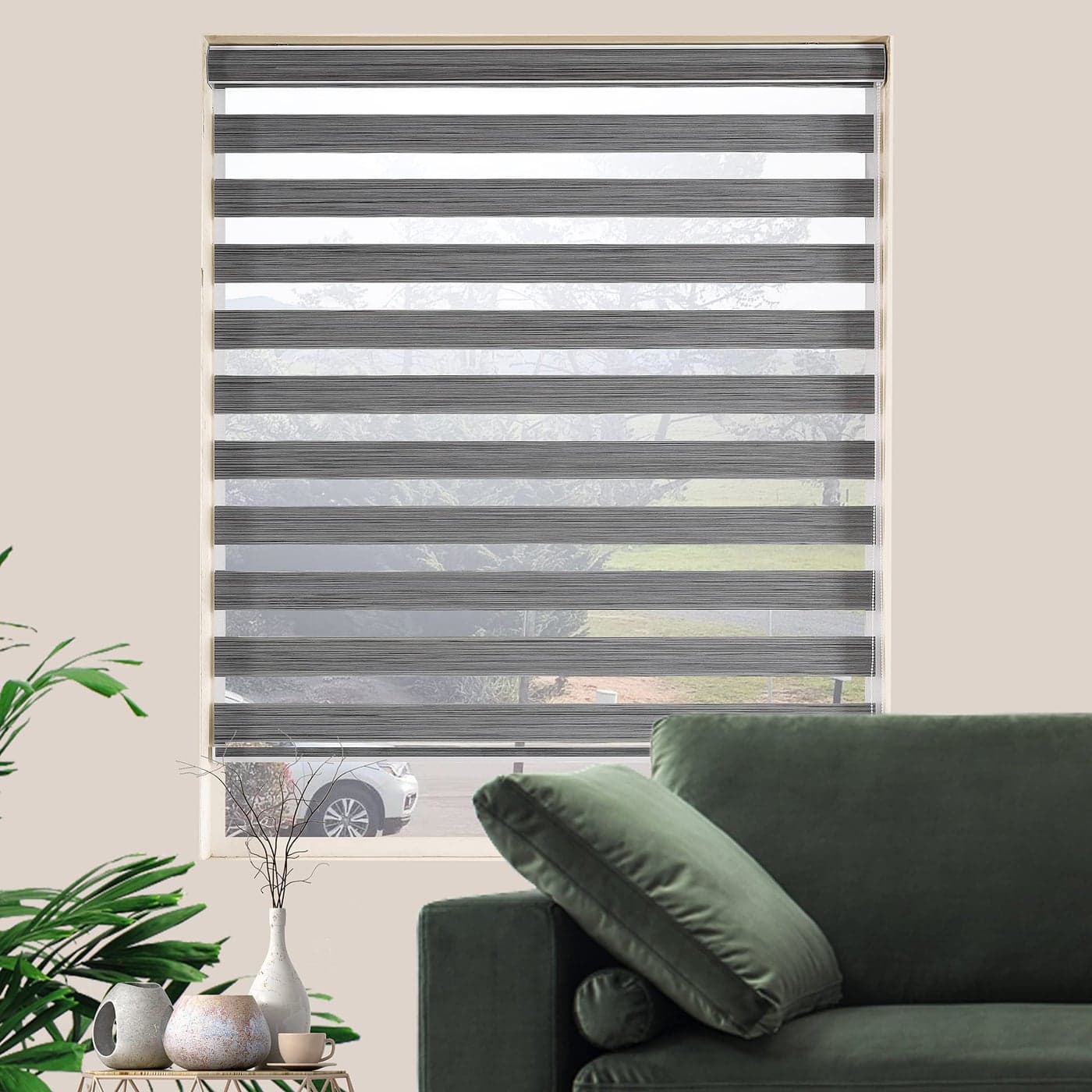 JIANGPIN TEXTILE Zebra Blinds for Windows FreeStop Zebra Shades Dual Layer Light Filtering Sheer Blinds for Indoor Windows Roller Window Shades for Privacy 22 W X 72 H Grey