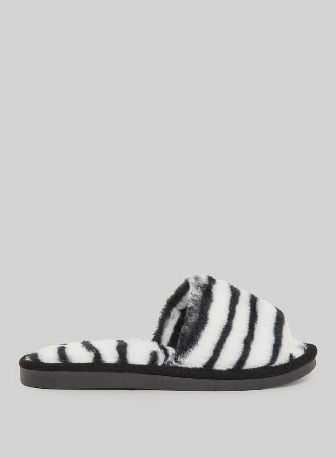 Zebra Print Fuzzy Bedroom Slippers