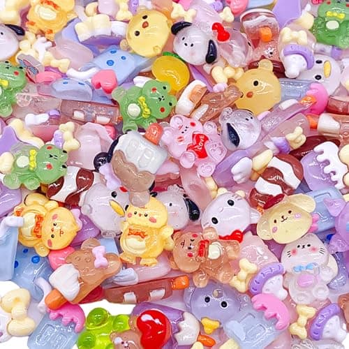 JINDUODUO 60 Pcs Mini Flatback Resin Slime Charms Bulk for Nail Art Crafts Flatback 3D Mixed for DIY Scrapbooking Crafting Multicolored