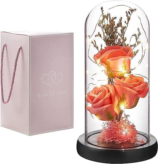 BESTOTTAM Gifts for Women Mothers Day Mom Gifts Pink Rose Flower Gift Light Up Rose in Glass Dome Mothers Day Presents Handmade Soap Rose Ideas Gifts for Grandma Sister Wife Friends