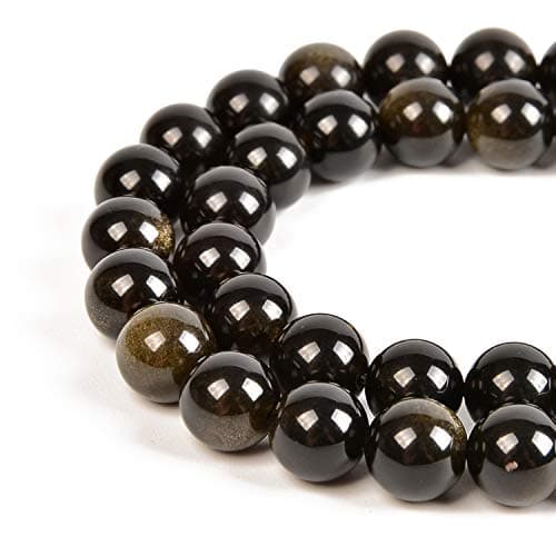 Nancybeads 45pcs 8mm Natural Black Golden Obsidian Gemstone Round Spacer Loose Stone Beads for Jewelry Making 15.5" 1 Strand (Black Golden Obsidian, 8mm 45Beads)