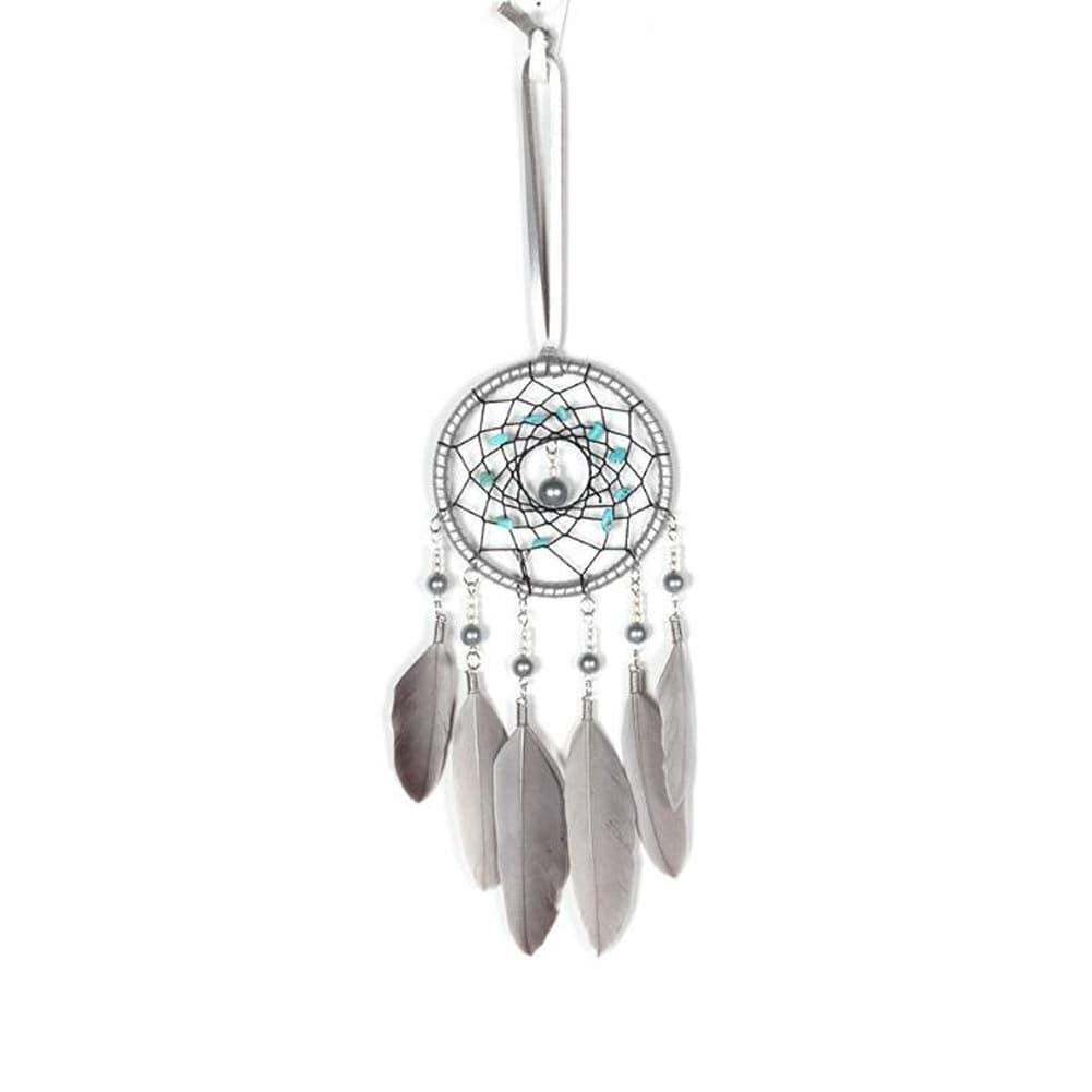Malicosmile Small Dream Catchers for Cars Rear View Mirror Handmade Car Charm Pendant Gray Feather and Turquoise Dream Catcher for Car Wall Bedroom Hanging Decorations