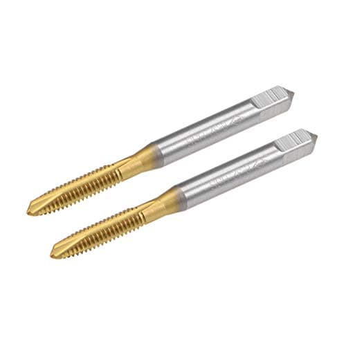 uxcell Spiral Point Plug Threading Tap UNC 8-32 Thread, Ground Threads H2 3 Flutes, High Speed Steel HSS 6542, Titanium Coated, Round Shank with Square End, 2pcs