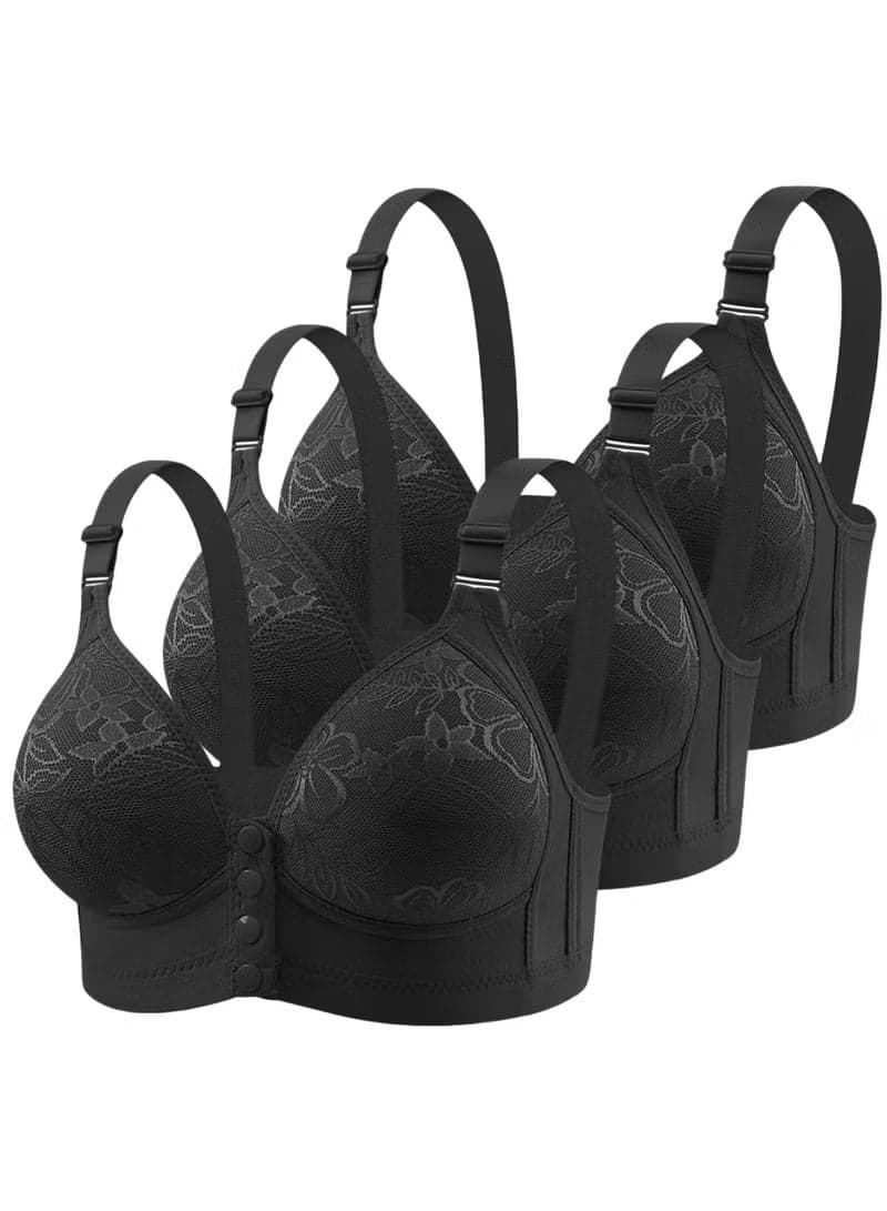 3-Piece Set New Nursing Bra Front Buckle Thin Breathable No Steel Ring Gathered Black