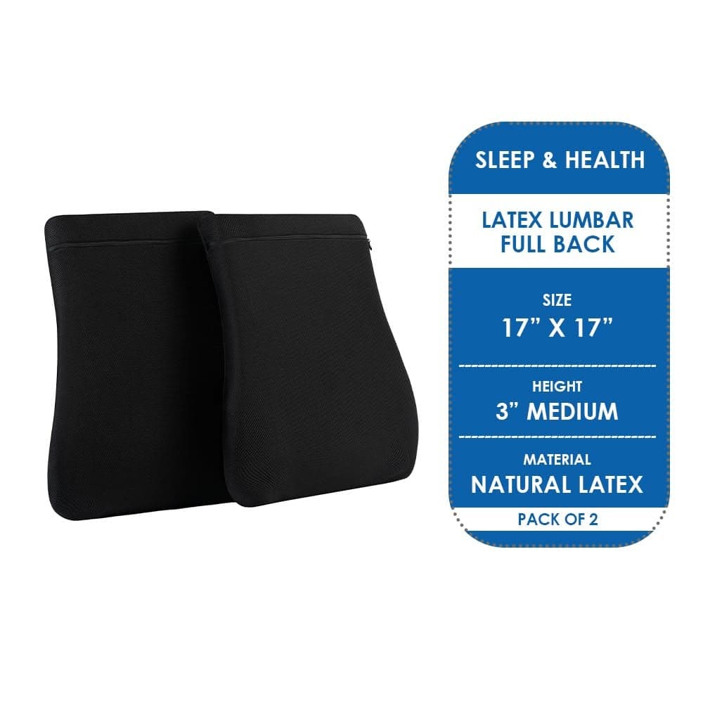 Sleep Health Lumbar Full Back Cushion Natural Latex Cars OfficeStudy Chairs Spine Support Back Pain 17 x 17 x 3 Inches Colour Black Pack of 1