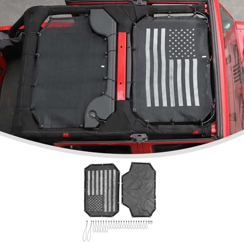 Linskip Overhead Protection Sun Shade Compatible with 2007-2017 Jeep Wrangler JK 4 Door, Freedom Mesh Screen Sunshade Bikini Top Cover for Jeep Wrangler Exterior Accessories(Black & White)
