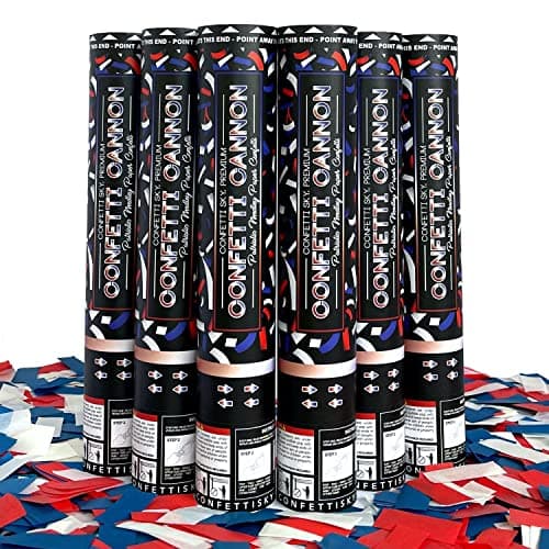 Confetti Sky 6 Pack 12 Inch Confetti Cannons Confetti Poppers for America 250 July 4 parade Wedding Celebration Birthday Party Pranks redwhiteblue