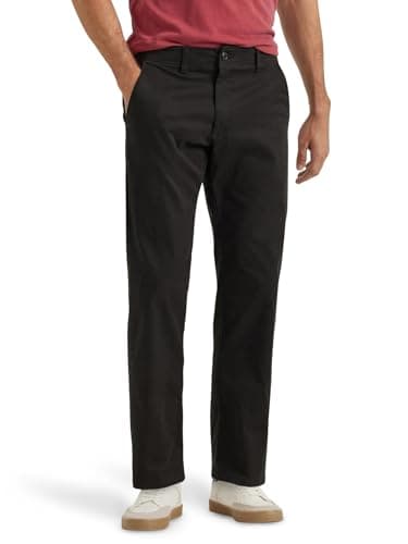 Lee Men's Extreme Motion Flat Front Regular Straight Pant Black 32W x 34L