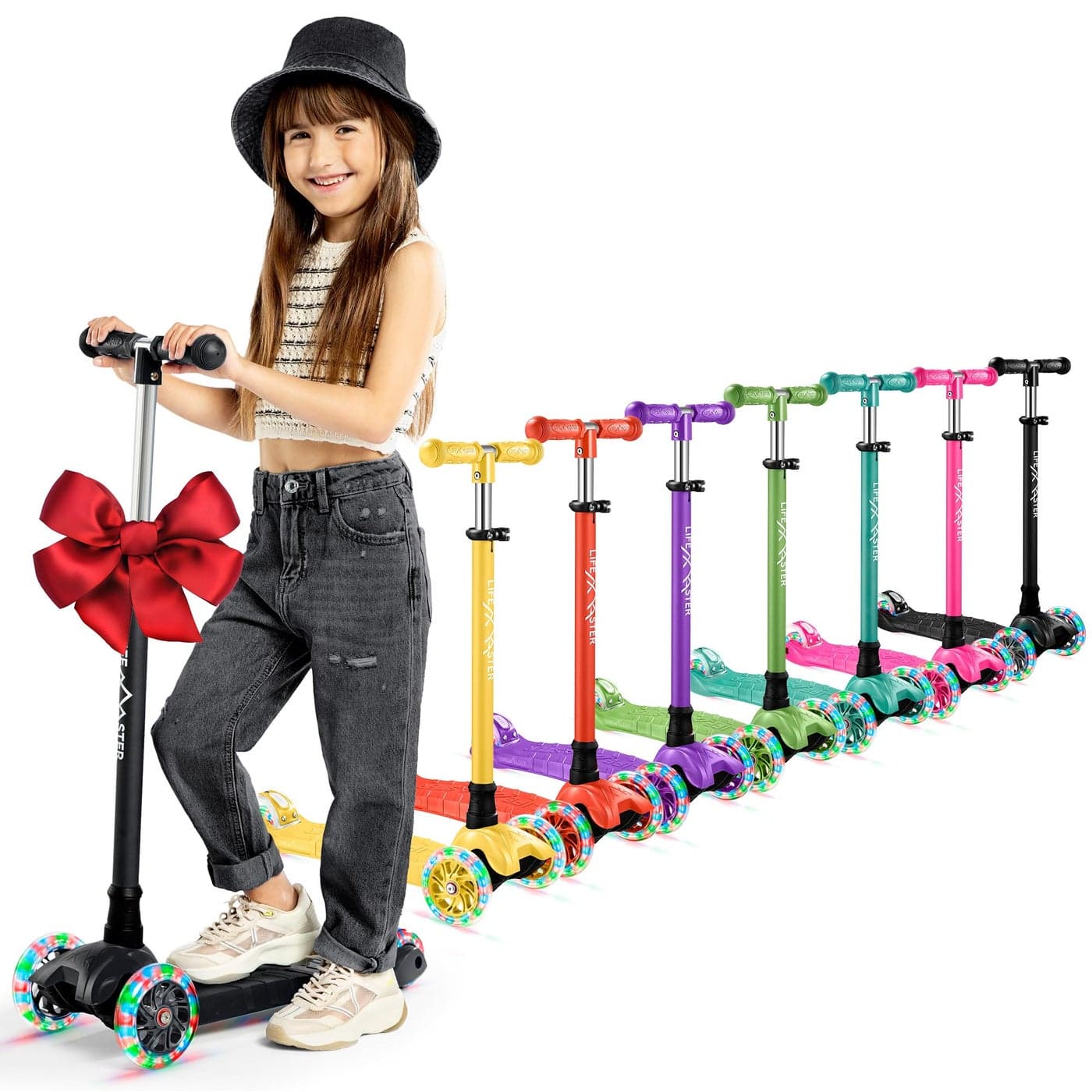Lifemaster Kids Scooter – Children and Toddler 3 Wheel Kick Scooter – LED Wheel Lights Illuminate When Rolling– Adjustable Handlebar – Indoor and Outdoor Black