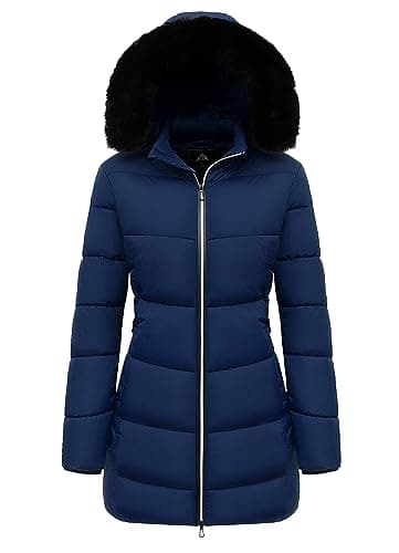 MOERDENG Women's Winter Windproof Warm Down Coats Waterproof Thicken Hooded fashions Puffer Jacket Dark Blue 02-3XL