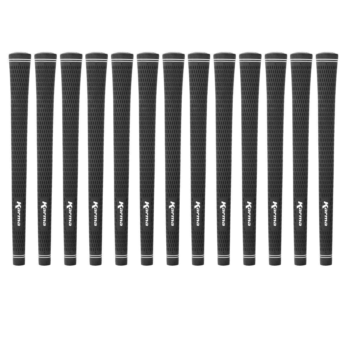 Karma Velour Midsize +1/32" Golf Grip Set for Regripping Golf Clubs, 13 Black Rubber All Weather Comfort & Performance Medium Firm Control Traditional Taper Velvet Style Replacement Golf Grips for Men