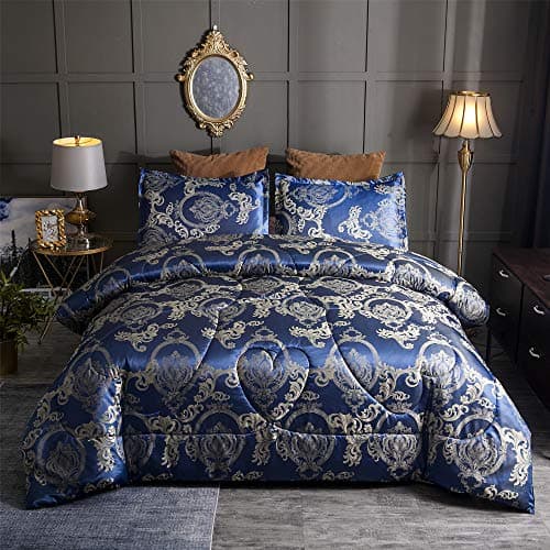Raytrue-X Royal Blue Twin Comforter Set All Season Silk Jacquard Bed Set, Lightweight Quilt, Ultra Soft Microfiber Bedding Comforter Sets with 2 Pillow Shams(Twin/Twin XL, 3 Pieces)