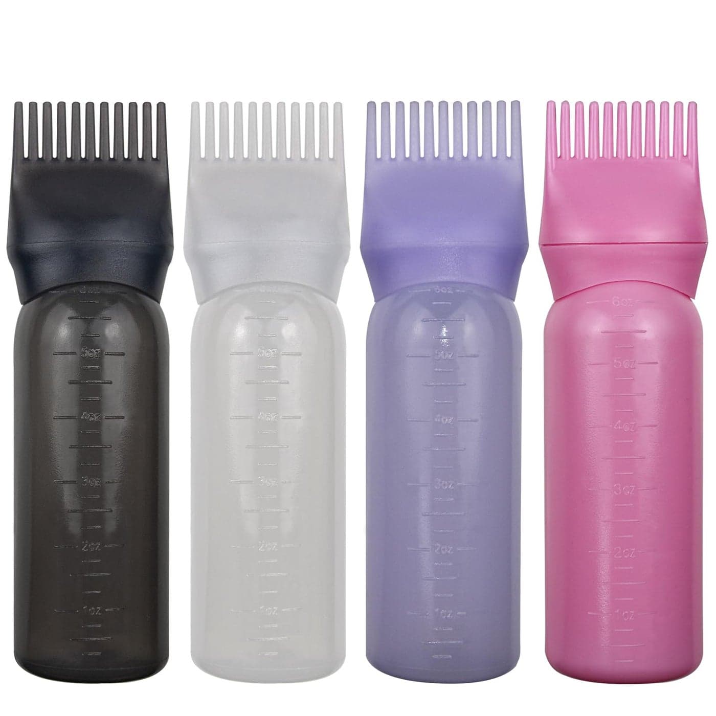 FZWONVUC 4 Pack Root Comb Applicator Bottle Hair Oil Applicator Oil Comb Applicator Bottle for Hair Dye Shampoos Hair Salons BlackWhitePurplePink