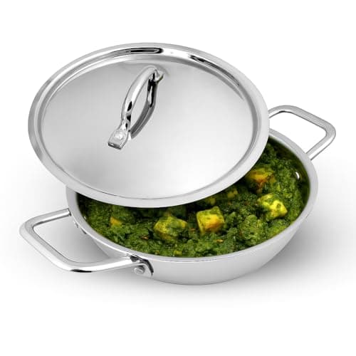 LiMETRO STEEL Premium Series Triply Stainless Steel Kadai with Lid 1.5 Liter (20 CM) | Flat Bottom Induction Kadhai | Triply Steel kadai | Stainless Steel kadai for Cooking | 2.5 Mm Thick Extra Deep