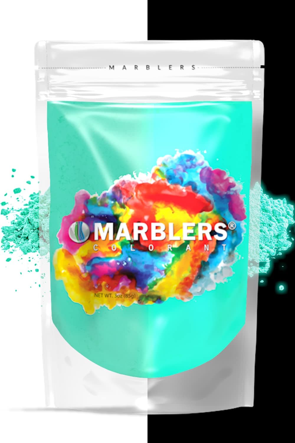 MARBLERS Glow in The Dark Pigment Powder Glow Lagoon 3oz 85g UV Glow NonToxic Blacklight Luminous Dye for Nail Polish Resin Acrylic Paint Epoxy Soap Candle Slime CrueltyFree