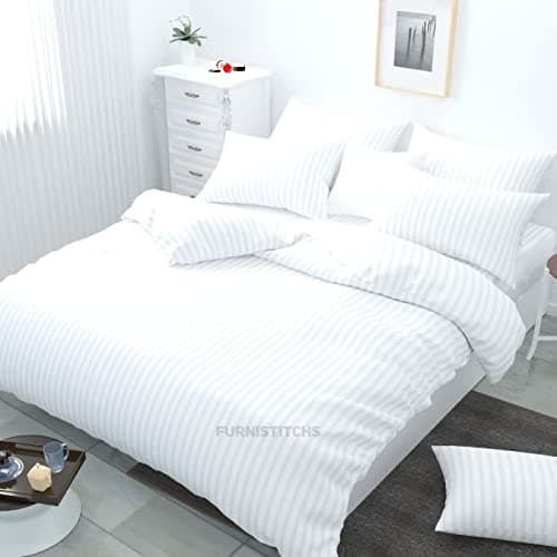 Furnistitchs Glace Cotton Plain Satin Stripes Duvet Cover/Comforter Cover/Rajai Cover/Blanket Cover/Quilt Cover (White, Double 90x100)