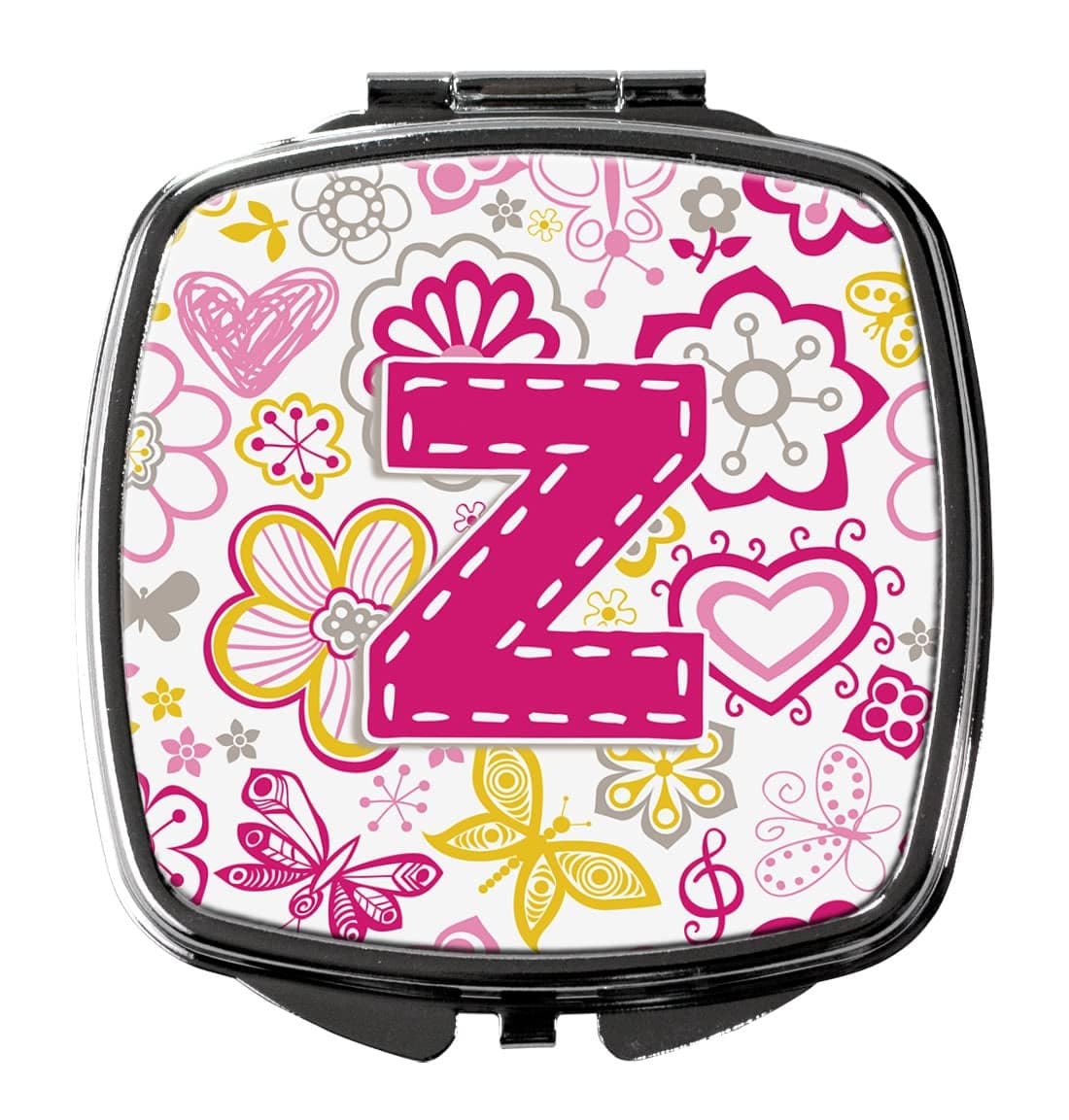 Caroline's Treasures CJ2005-ZSCM Letter Z Flowers and Butterflies Pink Compact Mirror Decorative Travel Makeup Mirror for Women Girls Gifts Pocket Makeup Mirror Folding Handheld
