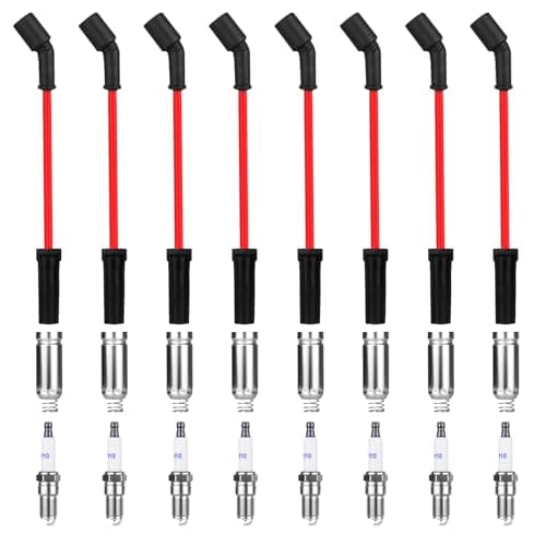 8 Pcs Spark Plug Wires Set & 41-110 Iridium Spark Plugs Compatible with 2000-2013 Chevy Silverado Tahoe Suburban GMC Sierra Yukon Cadillac Escalade 4.8 5.3 6.0 6.2 L, Replace for 41-162 9748HH 9748UU