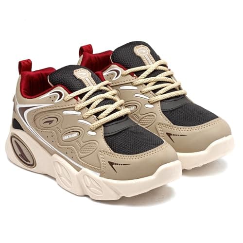 ASIAN Boys Vision-02 Stylish Casual Chunky Sneakers With Laces, Trendy And Comfortable Shoe Perfect, Walking, And Outdoor Play, Lightweight And Durable Design Suitable For Beige Black,Uk 2