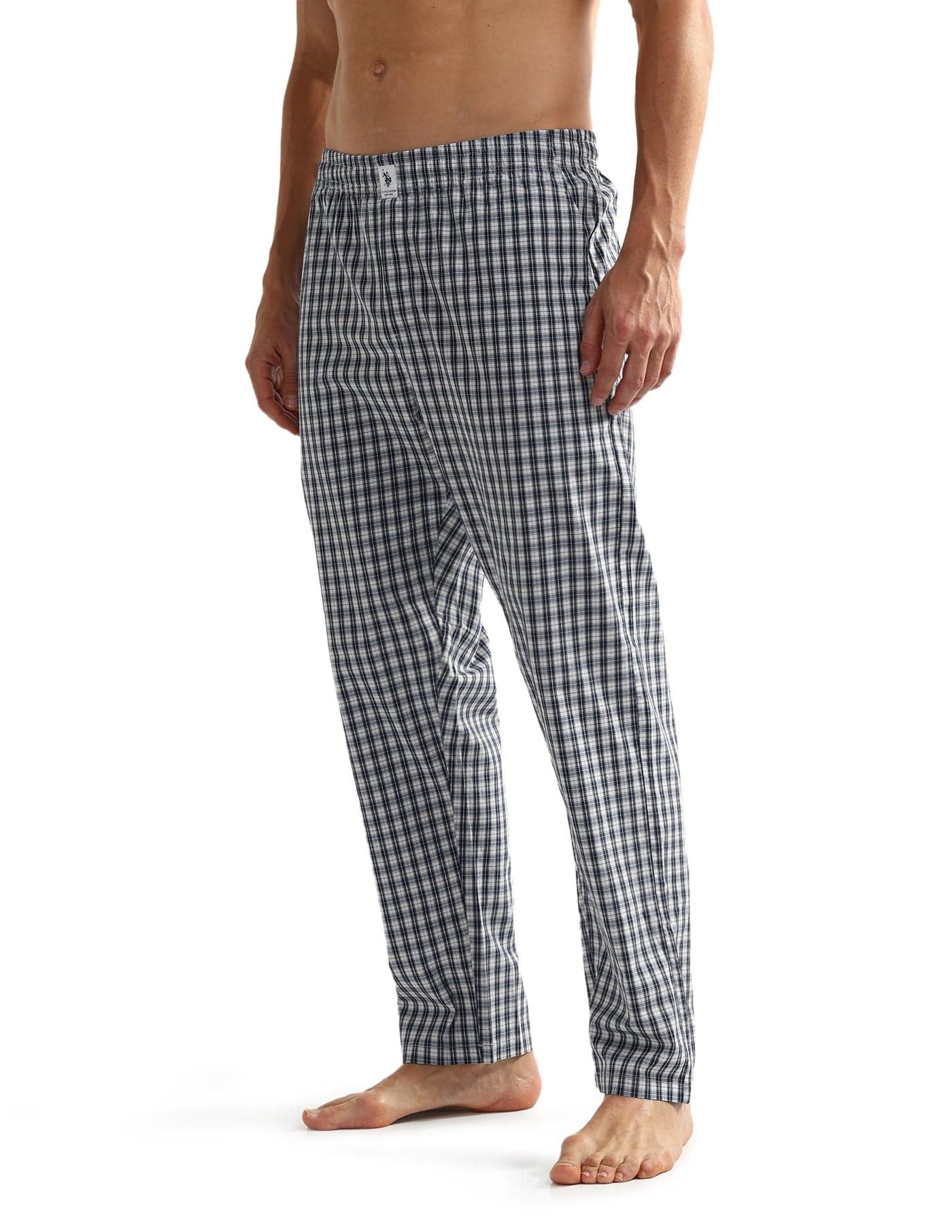 U.S. POLO ASSN. Mens All Over Check OELP5 Lounge Track Pants - Pack Of 1 (White Navy Blue L)