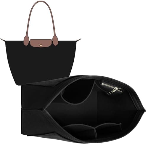 Doxo Longchamp Medium Organizer Insert,Medium Bag Organizer Suitable for Le pliage,Keeps Tote Handbags Shaped & Neat (Black,M)