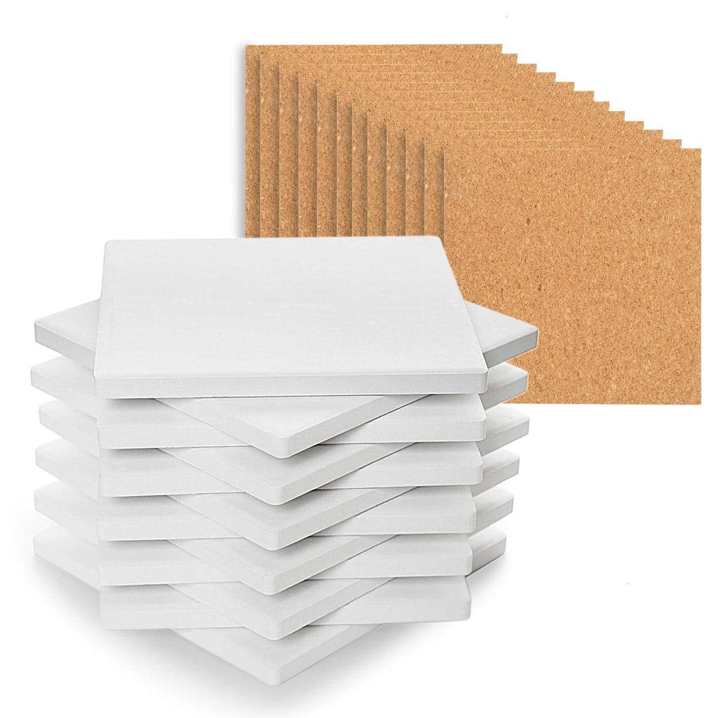 COYMOS Ceramic Tiles for Crafts Coasters 12Pcs Blank Unglazed White Tiles for Painting Alcohol Ink Acrylic Pouring Make Your Own Coaster Cork Backing Pads Included 4x4 Inch