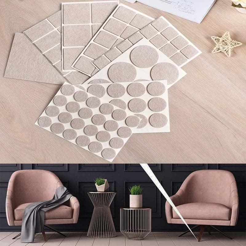 DIY Crafts Felt Ultra-Grip, Furniture Felt Pad Set in Neutral Beige - Assorted Sizes for Hardwood Floor Protection, Non-Slip Chair Leg Covers with Metal Finish (Beige 1st Image, 100)
