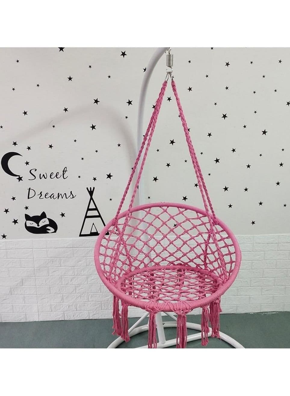 Round Hammock Chair Outdoor Indoor Dormitory Bedroom Yard For Child Adult Swinging Hanging Single Safety Chair Hammock (Color : Pink)