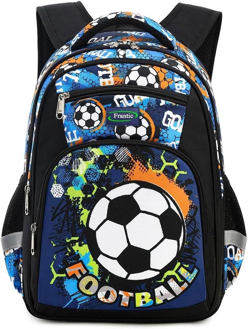 Frantic Polyester Waterproof 26 L School Backpack School Bag Daypack Picnic Bag For School Going Boys & Girls(4Zipper_Black_Football)