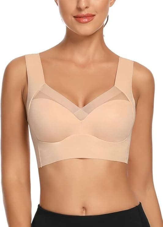 Brachy Plus Size Padded Light Support Wireless Bra, Seamless No-Line Ultra-Soft Leisure Bralette, for Sleep, Yoga and Everyday Use,/Stretchy Back/Comfortable Design Beige