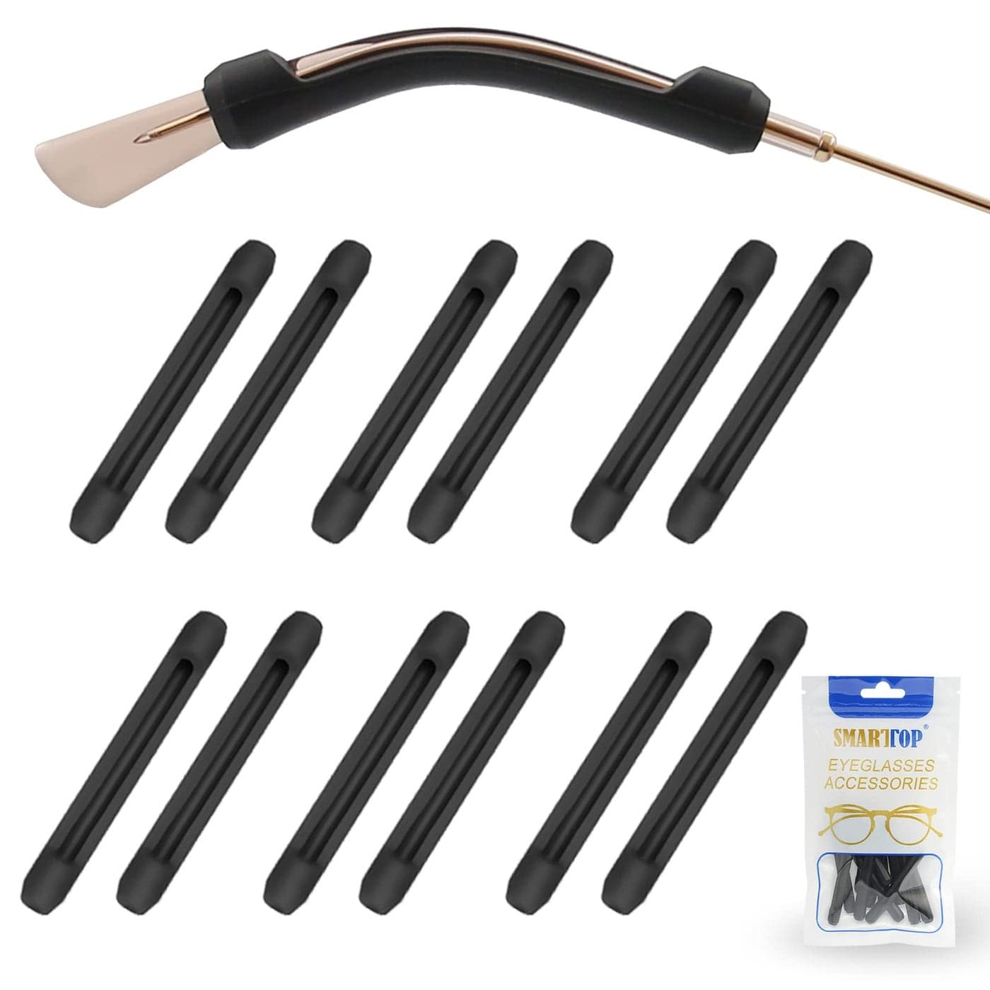 SMARTTOP Soft Silicone Eyeglasses Temple Tips Sleeve RetainerAntiSlip Elastic Comfort Glasses Retainers For Spectacle Sunglasses Reading Glasses Eyewear 6Pairs Black