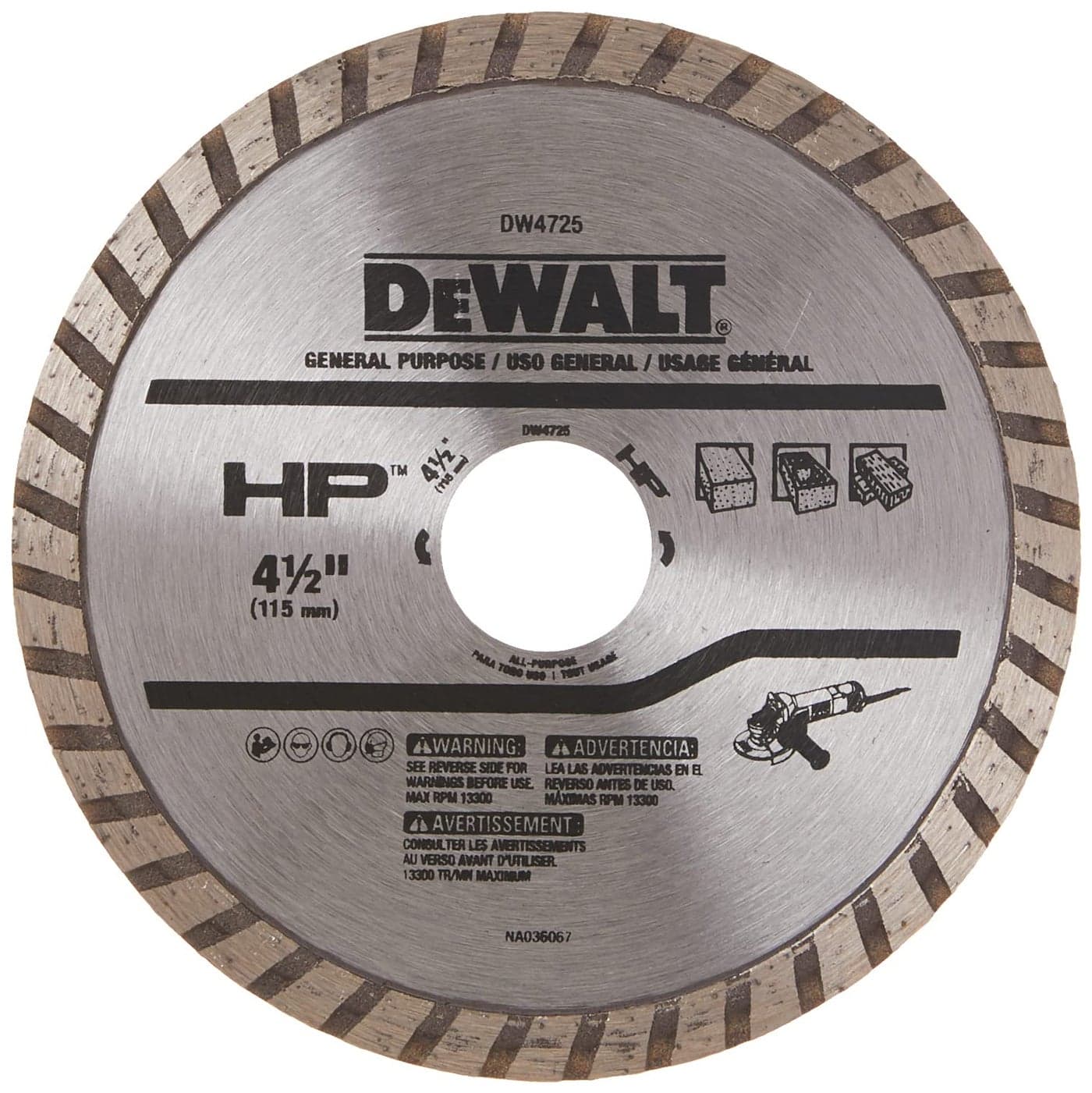 DEWALT Diamond Blade for Masonry Dry Cutting Continuous Rim 78Inch Arbor 412Inch DW4725