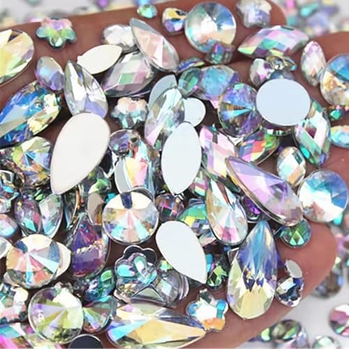 1000pcs Crystal AB Rhinestones for Crafts Face Gems Jewels Art for DIY Costume Making Cosplay Clothes Nail Crafting Embellishments Gems Decorations White AB
