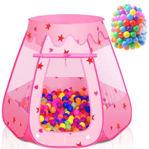Wilhunter Baby Ball Pit for Toddler with 150 Balls Kids Pop Up Play Tent for Girls Princess Toys for Children Indoor Outdoor Playhouse with Carry Bag Pink 7 Bright Colors 109x90cm150 Balls