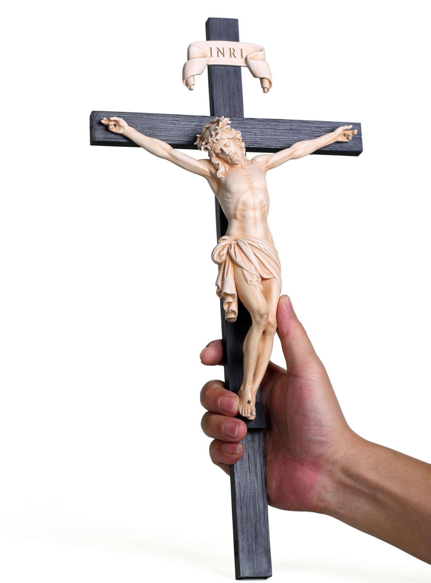 BC Catholic Crucifix Wall Cross Elegant Modern Home Decor Religious Gifts for House Warming 16 H Renaissance Sculpture Handmade by Buildclassic Bone Beige