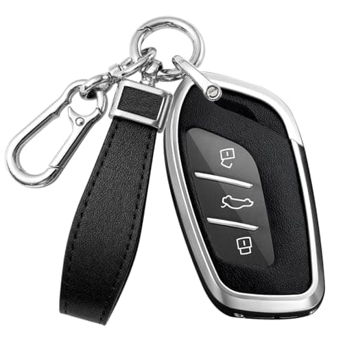 HIBEYO Key Case Cover for MG 4 EV MG EHS EZS EV GT HS ZS ZX MG4 MG5 MG6 for Roewe RX3 RX5 RX8 ERX5 I6 I5 Accessories with Keychains Alloy PU Leather Material Key Fob Cover-Silver Black
