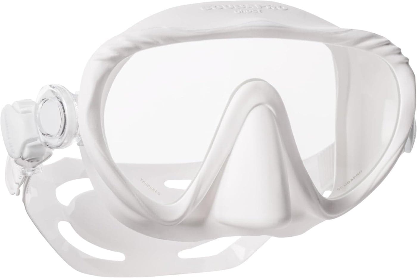 SCUBAPRO Ghost Scuba Dive Mask LowVolume Frameless Design wUltra Clear Single Lens Silicone Skirt and EasyAdjust Strap Buckles White
