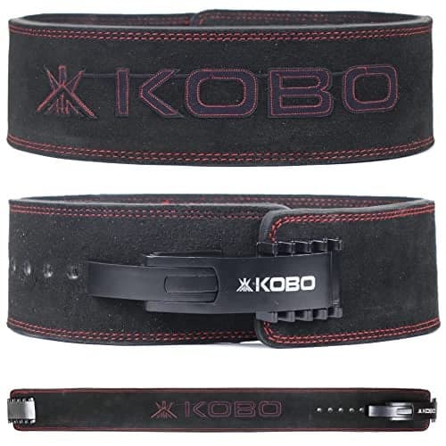 Kobo 10mm Adjustable Lever Belt Weight Lifting Gym Fitness, Natural Genuine Leather 4” Wide Back Support, 9 Adjustable Holes, Powerlifting Bodybuilding Deadlift Squat Workout Training Men Women WTB-16