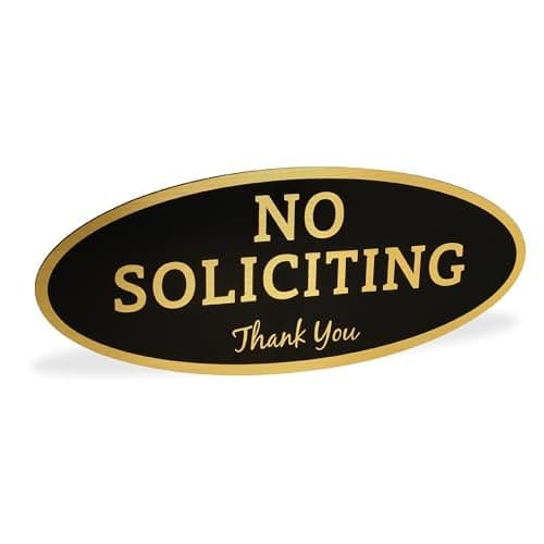 ExcelMark No Soliciting Sign for House or Business – Durable Indoor/Outdoor Sign – Easily Attach to Front Door - UV and Weather Resistant (Small - 2"x 5", Black with Gold Letters)
