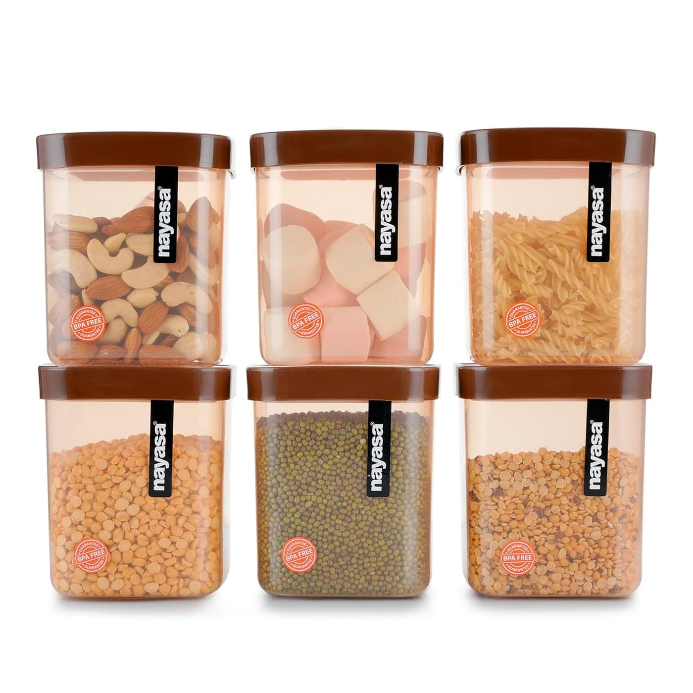 Nayasa Fusion 1000 ml BPA Free Food Grade Airtight Kitchen Storage Stackable Containers Set of 6 Brown