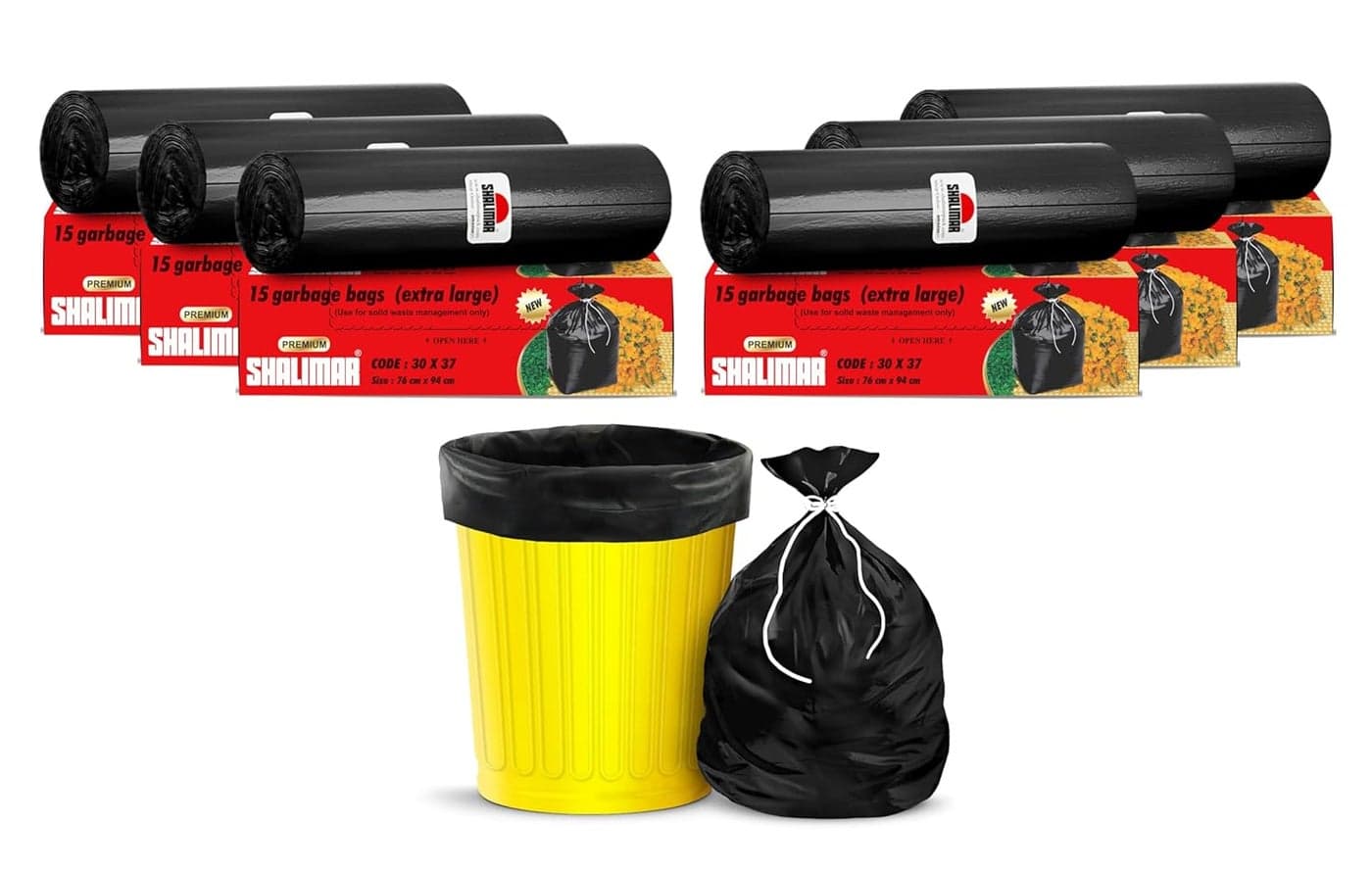 Shalimar Premium Lavender Fragrance Scented Garbage Bags Extra Large Size 30x37 Inches90 Bags Pack of 6 Rolls with 15 Bags Each for Dustbin BagTrash Bag Black Perforated Box for Easy Dispensing