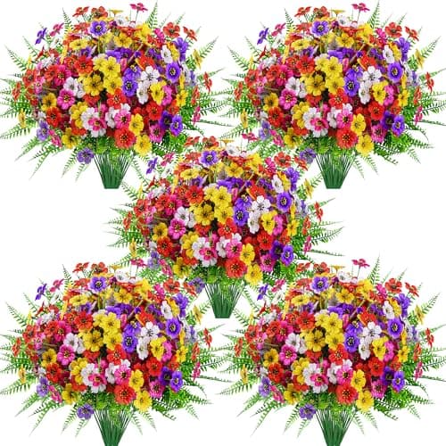 Der Rose 24 Bundles Artificial Flowers for Outdoors Fake Ferns UV Resistant Faux Spring Flowers for Outdoor Planters Home Garden Patio Front Porch Decor